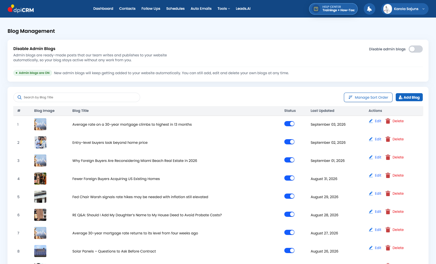 CRM social posting screenshot